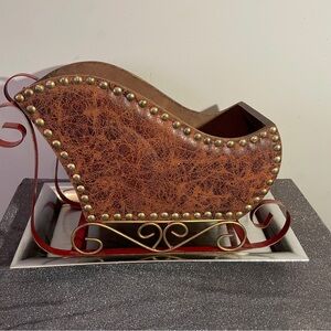 🎄Santa Sleigh For Accent Home Decor~Brown Leather-Look